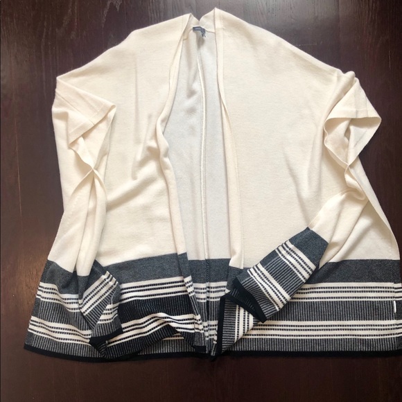 VINCE Graphic Stripe Poncho in Off White & Black - Picture 2 of 8